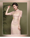 Lace Flour Gold Qipao Cheongsam