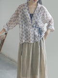 Printed Cardigan Slanted Contrast Cheongsam Top