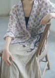 Printed Cardigan Slanted Contrast Cheongsam Top