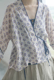 Printed Cardigan Slanted Contrast Cheongsam Top