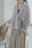 Printed Cardigan Slanted Contrast Cheongsam Top