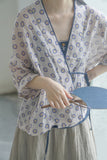 Printed Cardigan Slanted Contrast Cheongsam Top